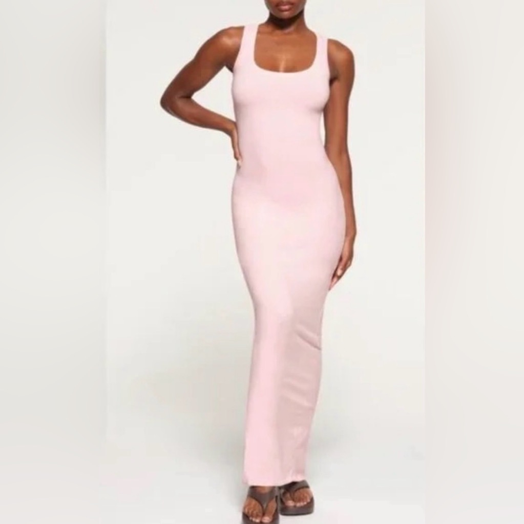 Skims Cotton Scoop Neck Maxi Dress Cherry Blossom Pink Xs Nwt Bodycon Soft